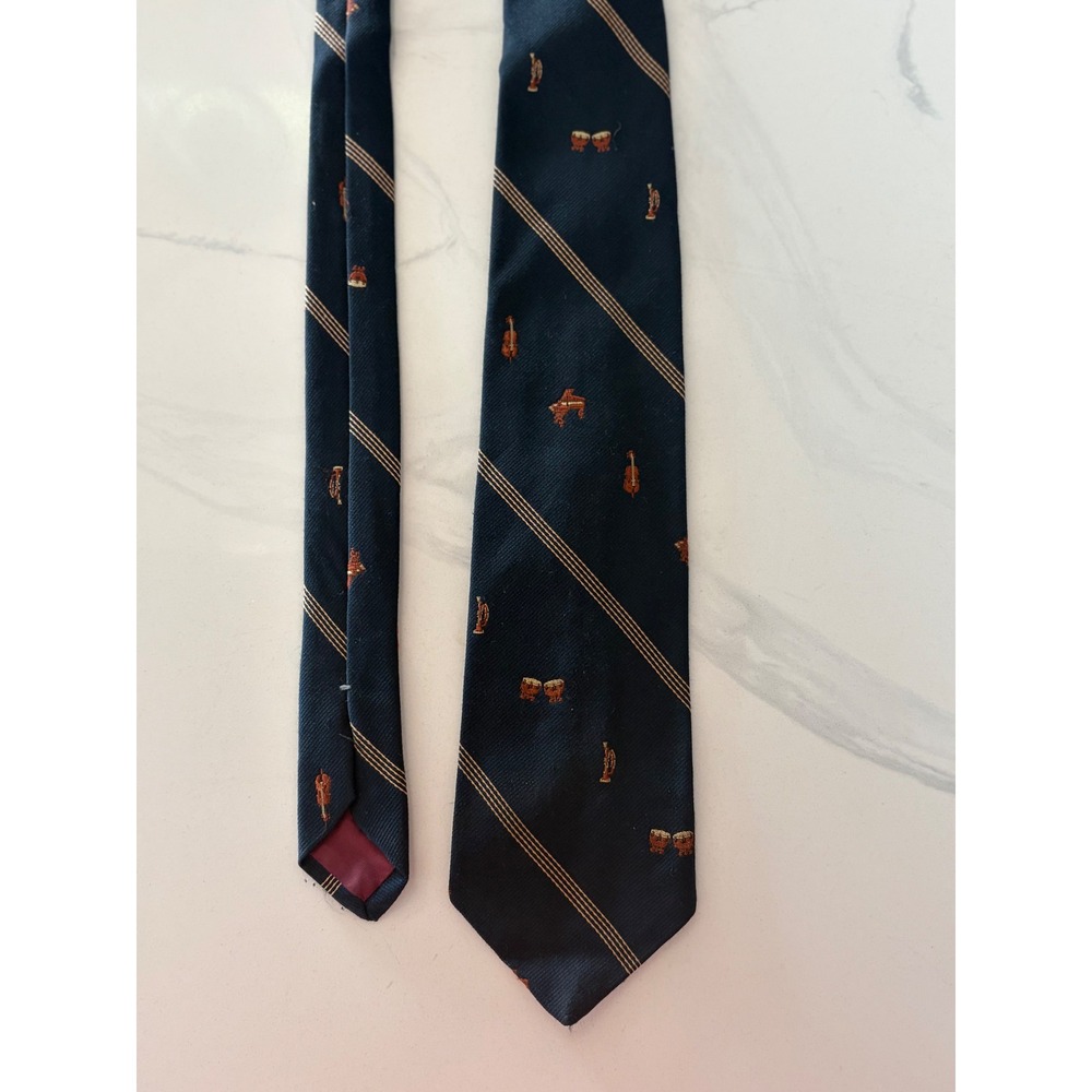 Smithsonian Institution Silk Poly Tie Musical Instruments Navy Blue 58x3 Vintage